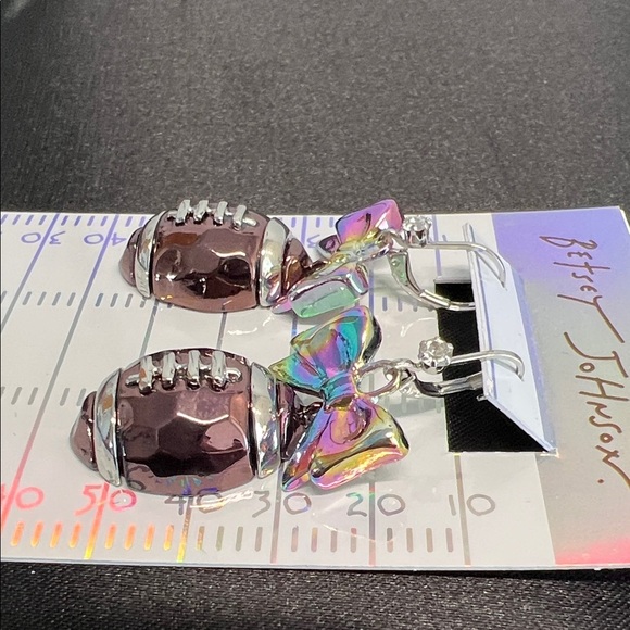 Betsey Johnson | Iridescent Bow Football 🏈 Earrings - Picture 8 of 10